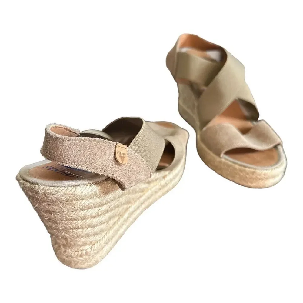 Verbenas Silva Serraje Piedra Open Toe Espadrille Cross Strap Wedges size 8‌